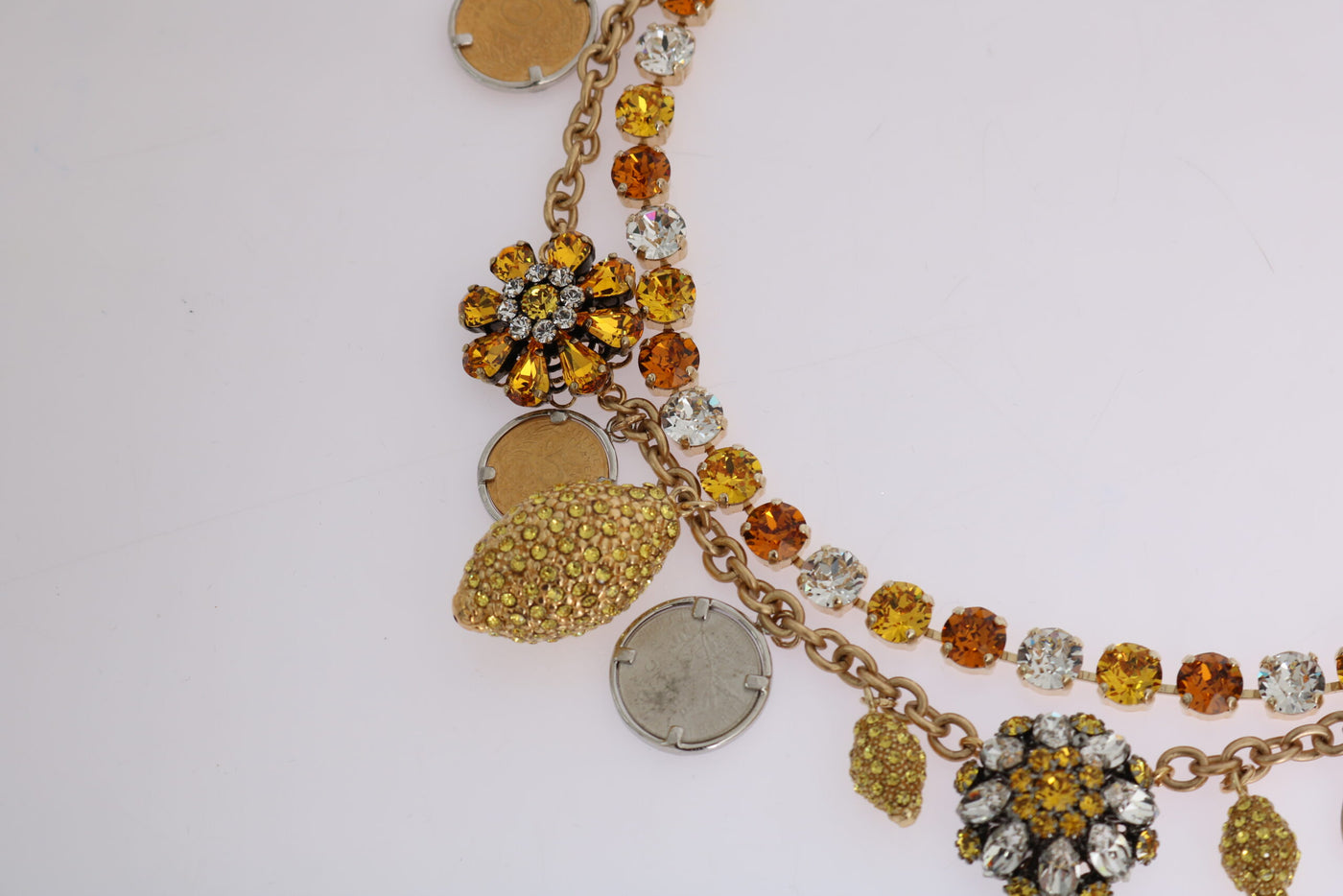 Dolce & Gabbana Gold Messing Kristall Logo Ananas Statement Halskette