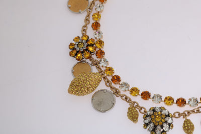 Dolce & Gabbana Gold Messing Kristall Logo Ananas Statement Halskette