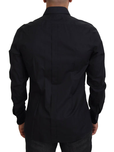 Dolce & Gabbana Schwarzes Rosen Slim Fit Baumwollhemd