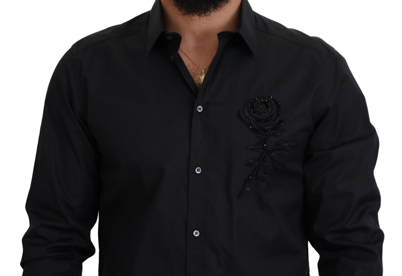 Dolce & Gabbana Schwarzes Rosen Slim Fit Baumwollhemd