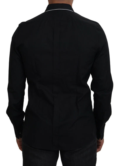 Dolce & Gabbana GOLD Schwarzes Smokinghemd aus Baumwolle