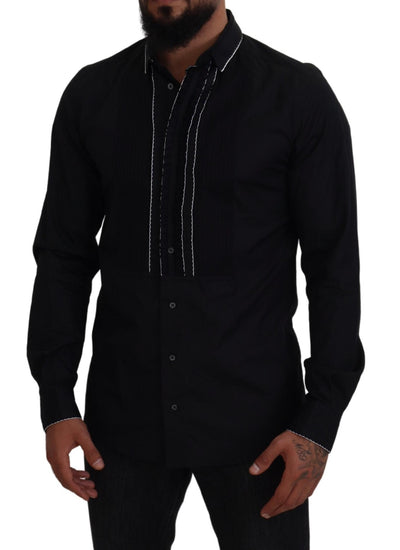 Dolce & Gabbana GOLD Schwarzes Smokinghemd aus Baumwolle