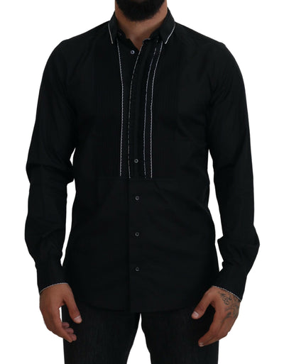 Dolce & Gabbana GOLD Schwarzes Smokinghemd aus Baumwolle