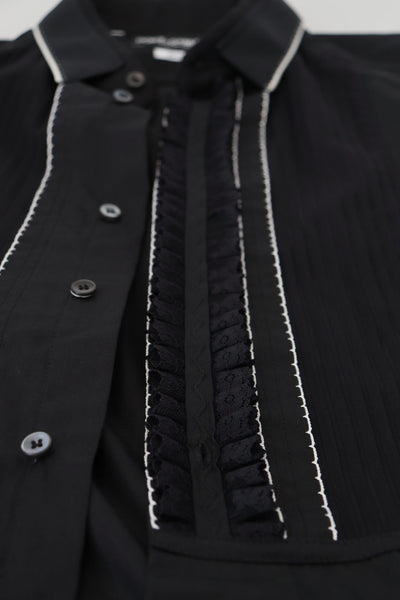 Dolce & Gabbana GOLD Schwarzes Smokinghemd aus Baumwolle