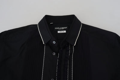 Dolce & Gabbana GOLD Schwarzes Smokinghemd aus Baumwolle