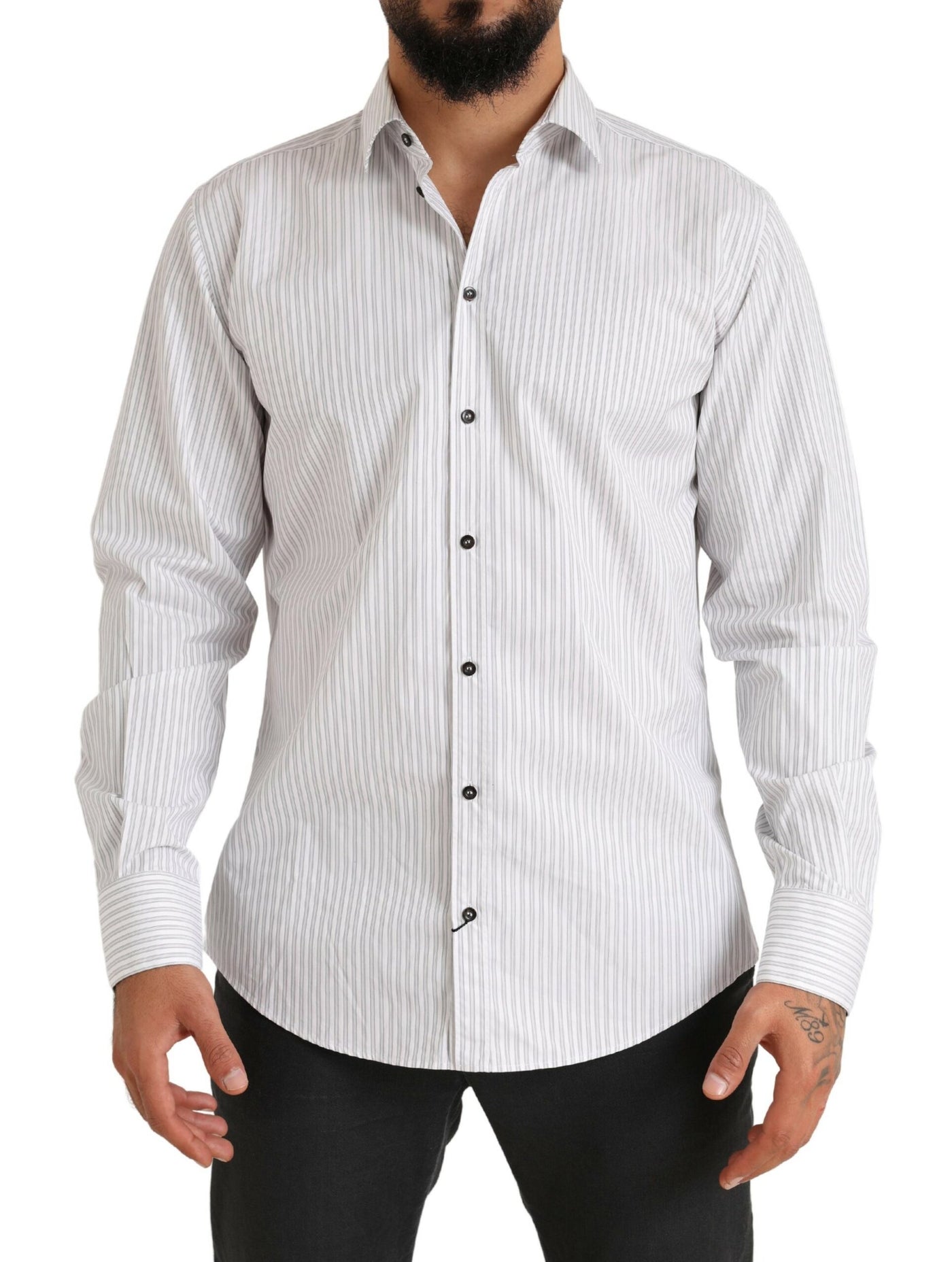 Dolce & Gabbana Weißes MARTINI Baumwollstreifenhemd Formales Hemd