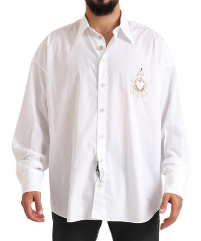 Dolce & Gabbana Weißes Logo-Baumwollhemd mit langen Ärmeln