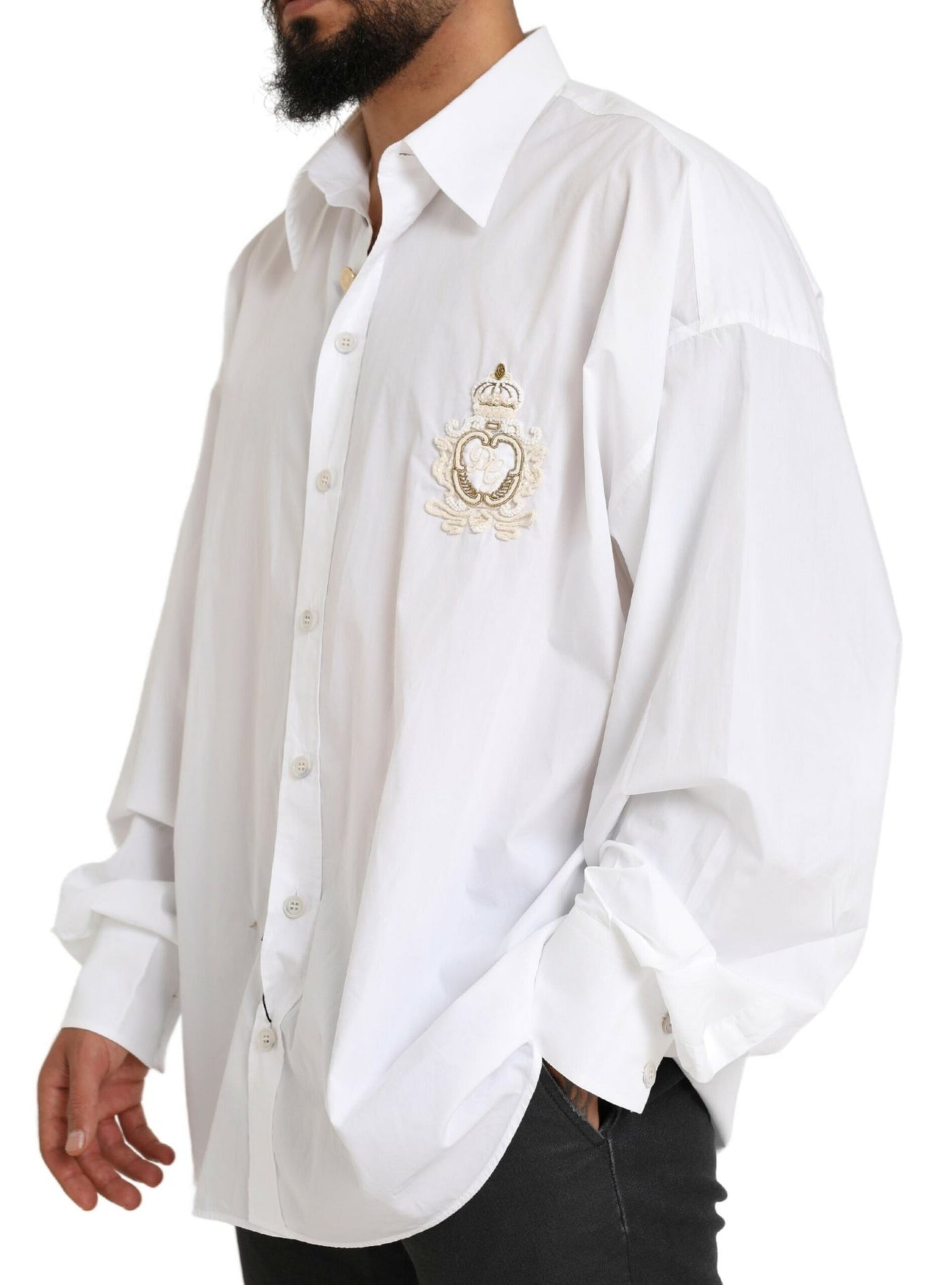 Dolce & Gabbana Weißes Logo-Baumwollhemd mit langen Ärmeln