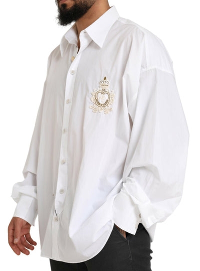 Dolce & Gabbana Weißes Logo-Baumwollhemd mit langen Ärmeln