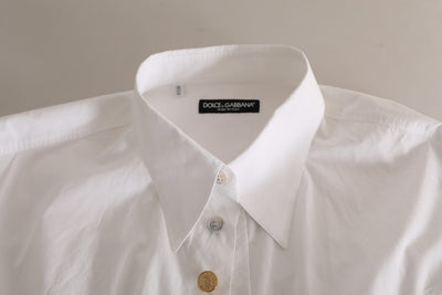 Dolce & Gabbana Weißes Logo-Baumwollhemd mit langen Ärmeln