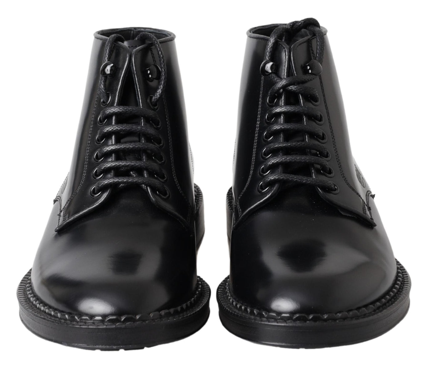 Dolce & Gabbana Schwarze Leder Herren Kurzstiefel Schnürschuhe
