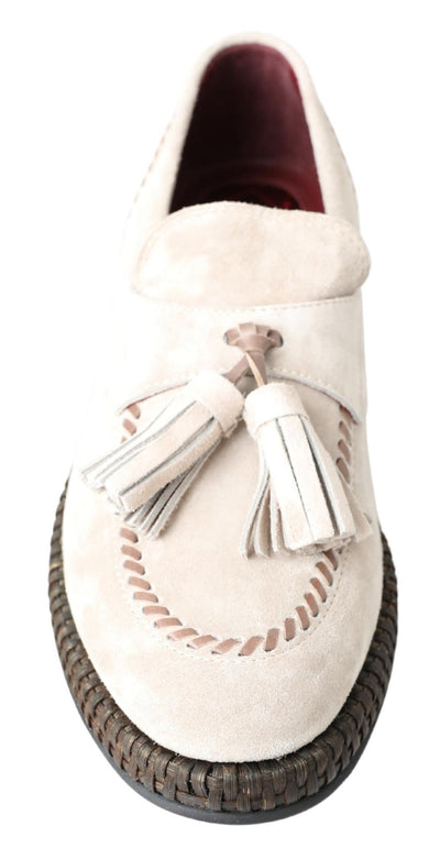 Dolce & Gabbana Elfenbeinfarbene Wildleder Herren Espadrille Schuhe