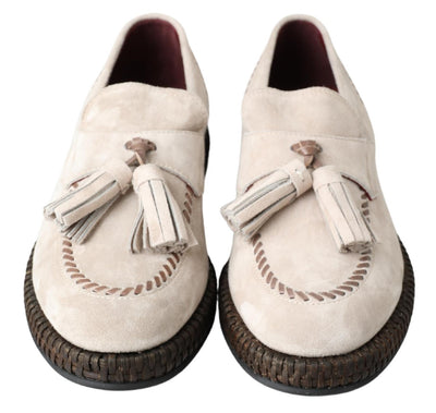 Dolce & Gabbana Elfenbeinfarbene Wildleder Herren Espadrille Schuhe