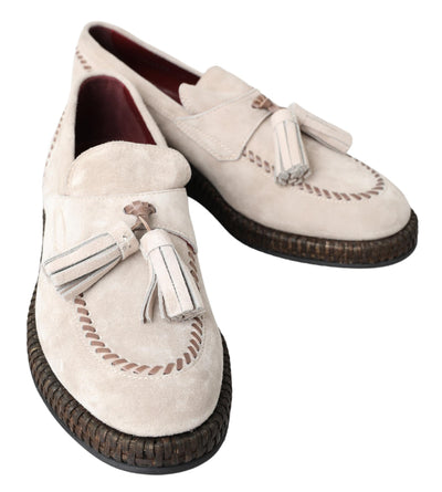Dolce & Gabbana Elfenbeinfarbene Wildleder Herren Espadrille Schuhe
