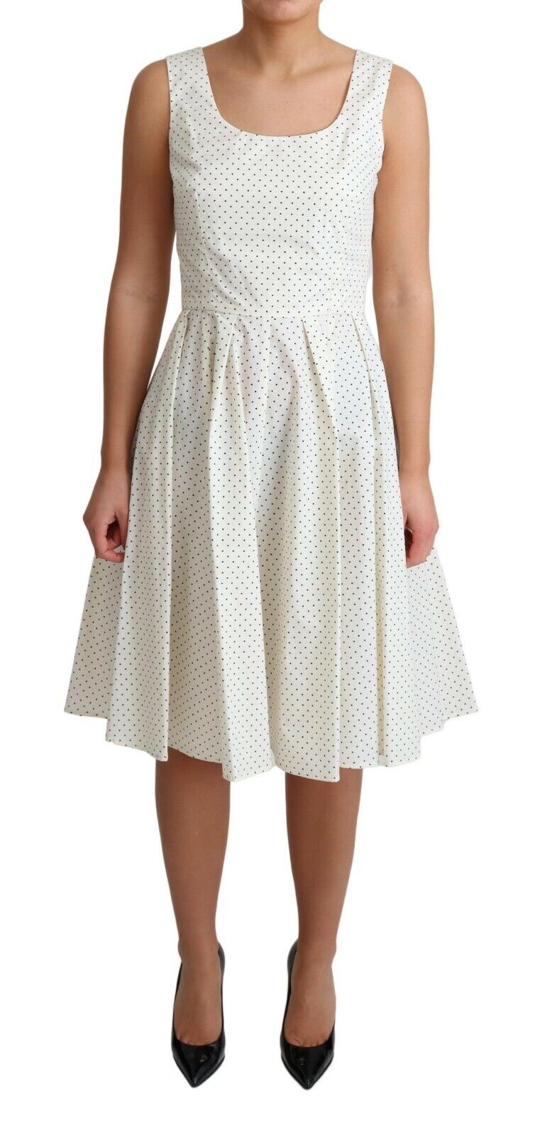Dolce & Gabbana Weißes gepunktetes A-Linien-Kleid aus Baumwolle