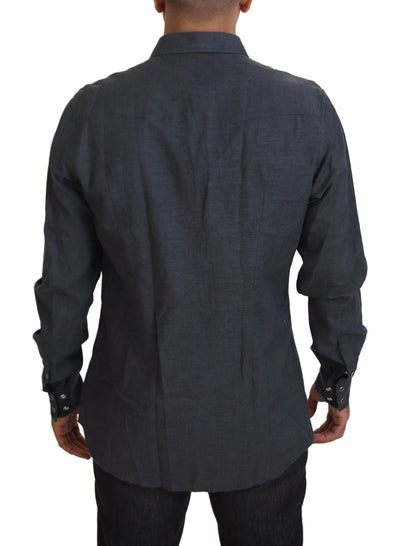 Dolce & Gabbana Blaues Baumwoll-Denim-Kristallbienenhemd