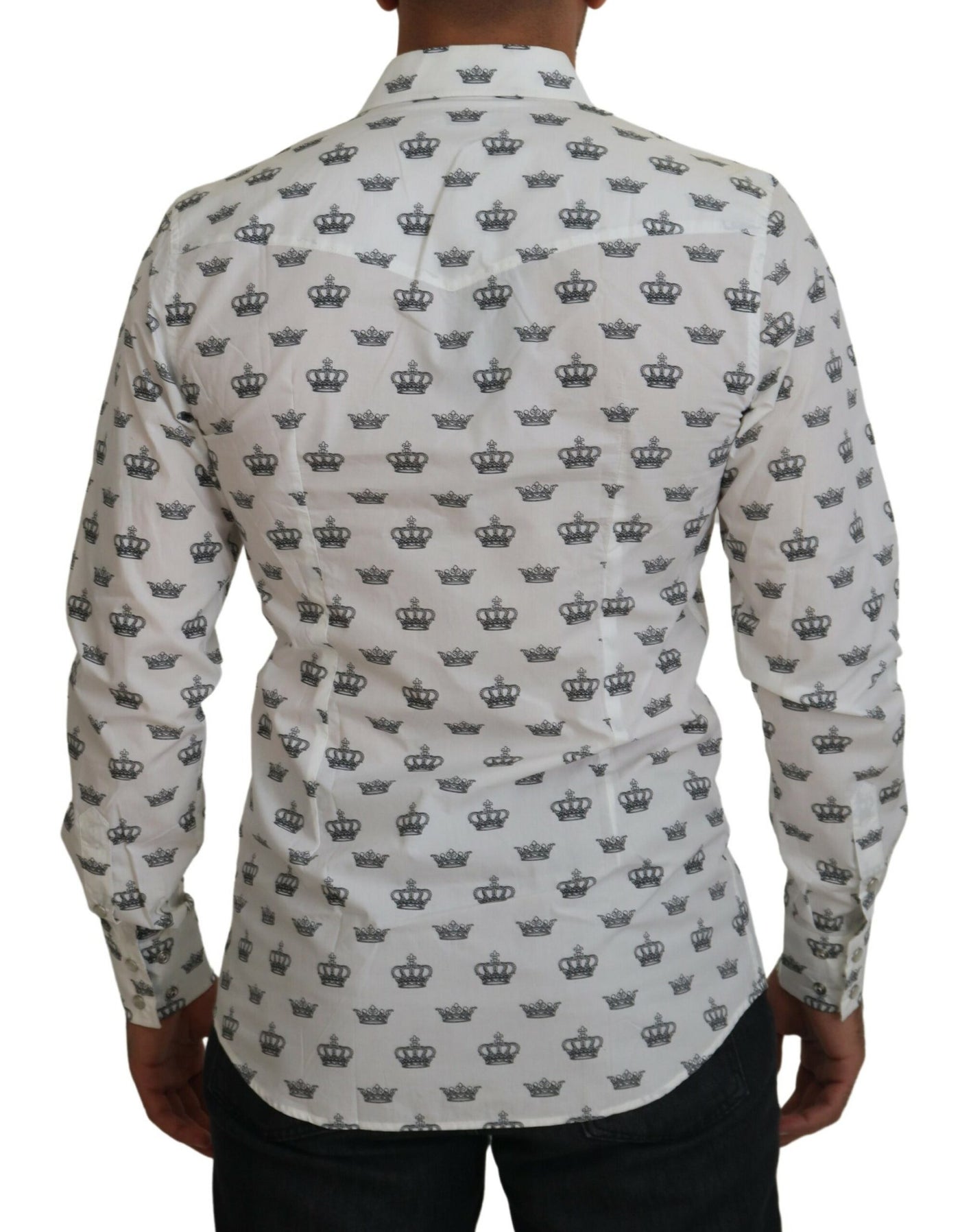 Dolce & Gabbana Weißes Crown Print Slim Fit Baumwollhemd