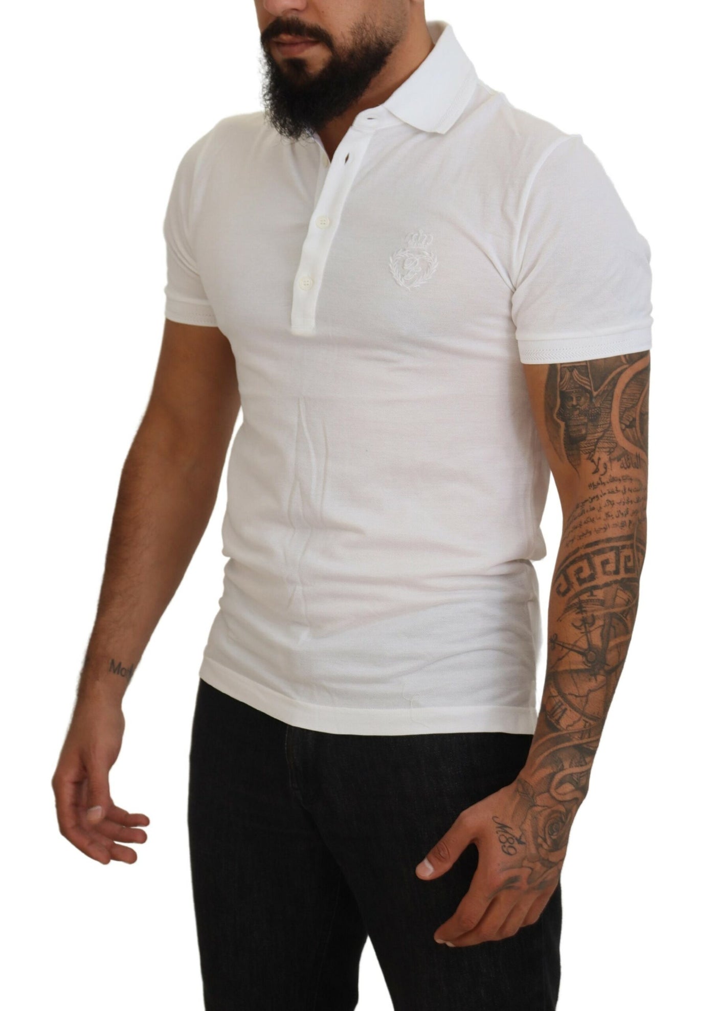 Dolce & Gabbana Weißes Logo-Polo-T-Shirt aus Baumwolle mit kurzen Ärmeln