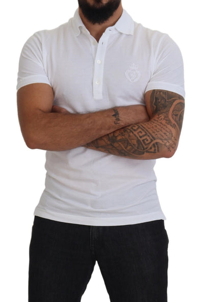 Dolce & Gabbana Weißes Logo-Polo-T-Shirt aus Baumwolle mit kurzen Ärmeln
