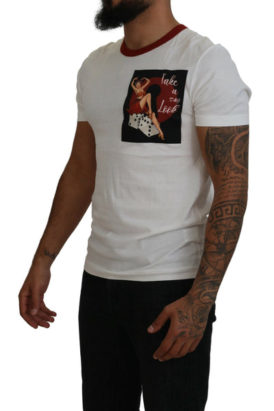 Dolce & Gabbana Weißes T-Shirt mit Rundhalsausschnitt und Logodruck aus Baumwolle