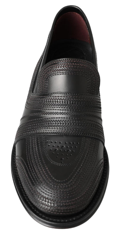 Dolce & Gabbana Schwarzes Leder Slipper Loafers Genähte Schuhe