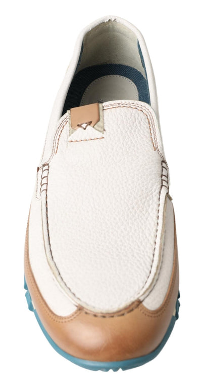 Dolce & Gabbana Weiß Leder Loafers Mokassins Schuhe