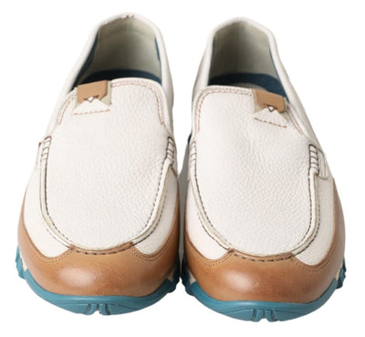 Dolce & Gabbana Weiß Leder Loafers Mokassins Schuhe