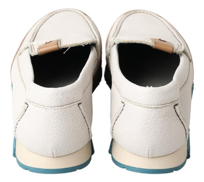 Dolce & Gabbana Weiß Leder Loafers Mokassins Schuhe