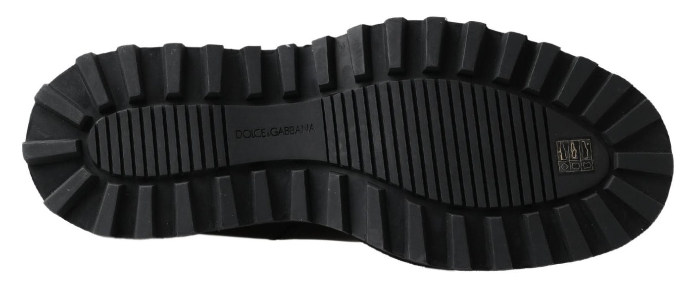 Dolce & Gabbana Schwarze Leder-Slipper mit Stretch-Stiefeln