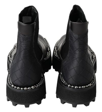 Dolce & Gabbana Schwarze Leder-Slipper mit Stretch-Stiefeln