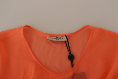 Twinset Koralle Baumwollmischung Kurze Ärmel Maxi-Shift-Kleid
