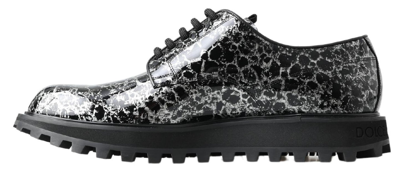 Dolce & Gabbana Schwarz Weiß Derby Lackleder Schuhe