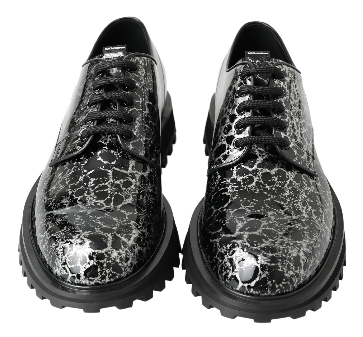 Dolce & Gabbana Schwarz Weiß Derby Lackleder Schuhe