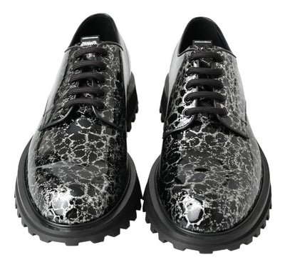 Dolce & Gabbana Schwarz Weiß Derby Lackleder Schuhe