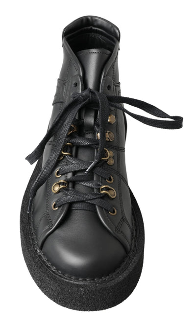 Dolce & Gabbana Schwarze Leder-Slipper mit Stretch-Stiefeln