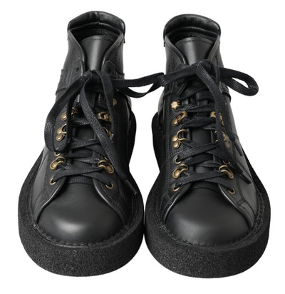 Dolce & Gabbana Schwarze Leder-Slipper mit Stretch-Stiefeln