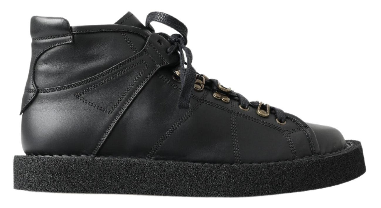Dolce & Gabbana Schwarze Leder-Slipper mit Stretch-Stiefeln