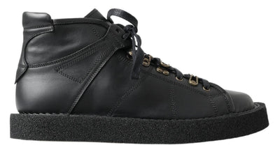 Dolce & Gabbana Schwarze Leder-Slipper mit Stretch-Stiefeln