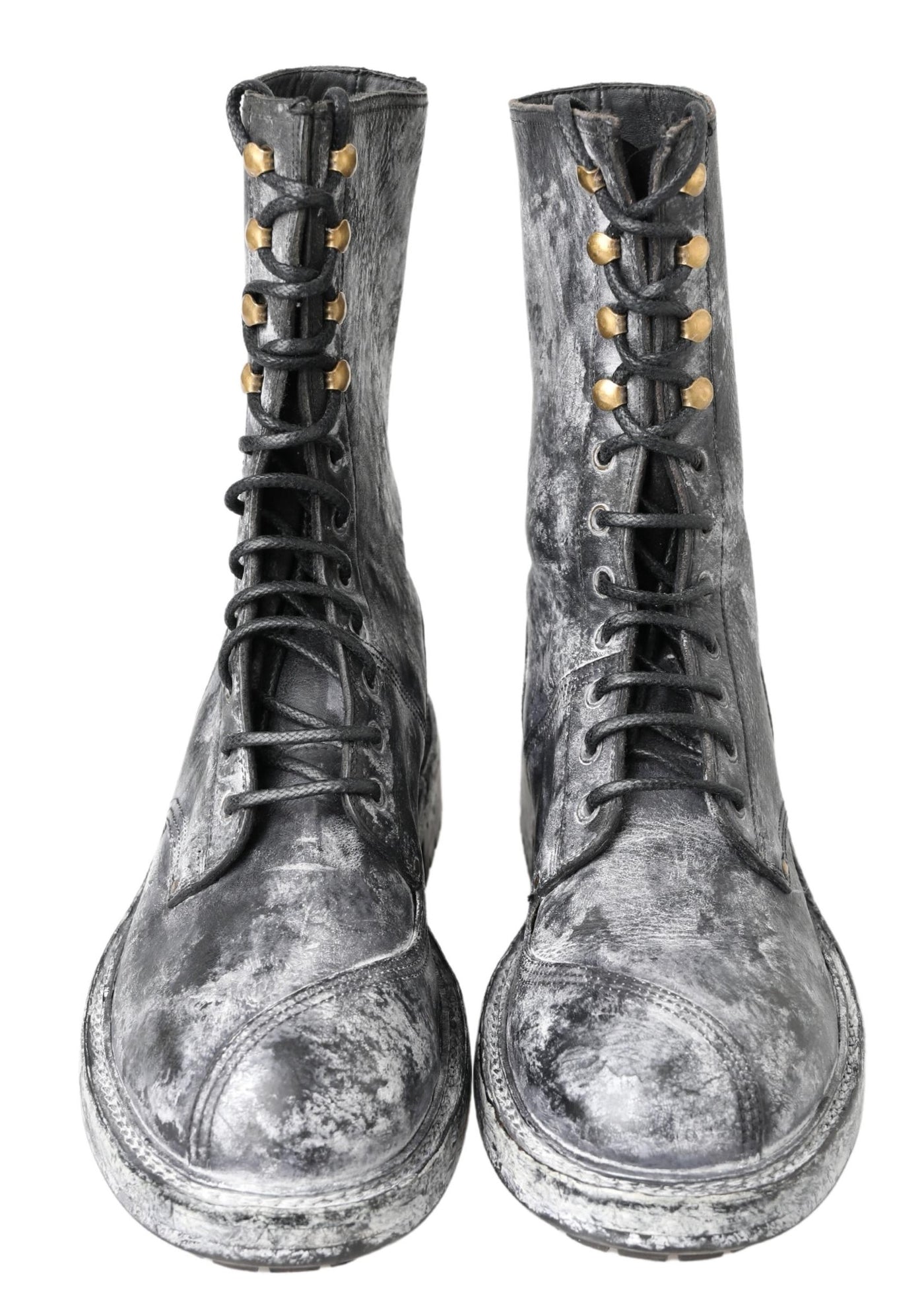 Dolce & Gabbana Schwarz Gray Leder Mid Calf Stiefel Schuhe