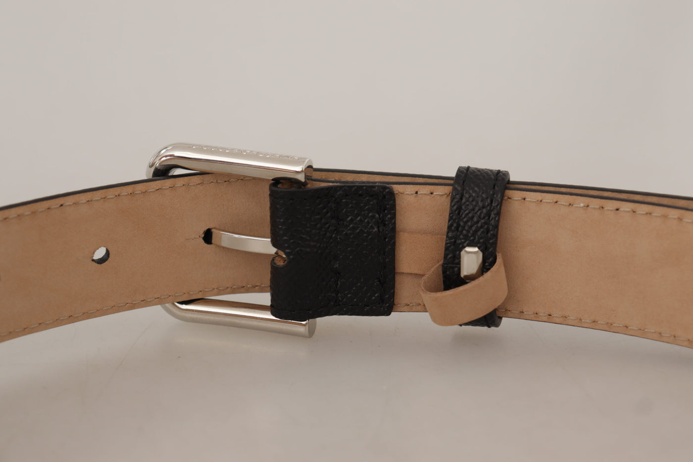 Dolce & Gabbana Schwarzes Kalbsleder Braunes Backend Metallschnalle Gürtel