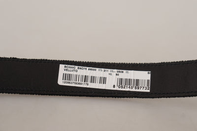 Dolce & Gabbana Schwarzer Samtgürtel mit Logo-Gravur aus Metall