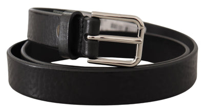 Dolce & Gabbana Schwarzes Kalbsleder Silberfarbenes Logo Metallschnalle Gürtel