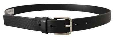 Dolce & Gabbana Schwarzes Kalbsleder Silberfarbenes Logo Metallschnalle Gürtel