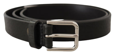 Dolce & Gabbana Schwarzes Kalbsleder Silberfarbenes Logo Metallschnalle Gürtel