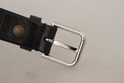 Dolce & Gabbana Schwarzes Kalbsleder Silberfarbenes Logo Metallschnalle Gürtel