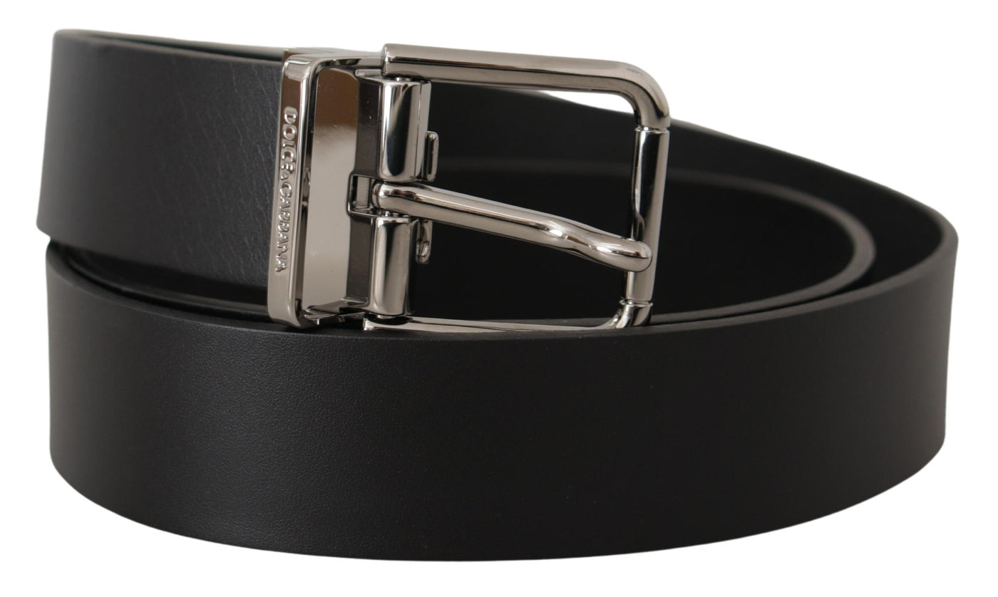 Dolce & Gabbana Schwarzer lässiger Kalbsleder-Logo-Metallschnallen-Gürtel