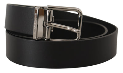 Dolce & Gabbana Schwarzer lässiger Kalbsleder-Logo-Metallschnallen-Gürtel