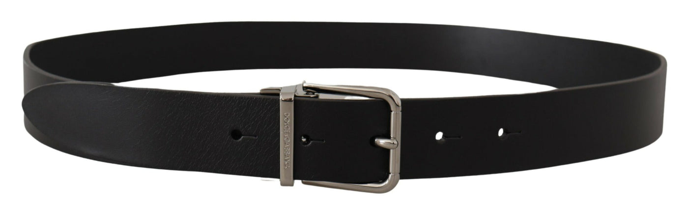 Dolce & Gabbana Schwarzer lässiger Kalbsleder-Logo-Metallschnallen-Gürtel