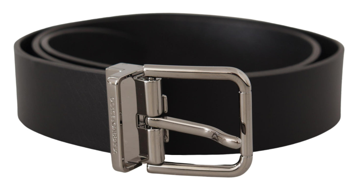 Dolce & Gabbana Schwarzer lässiger Kalbsleder-Logo-Metallschnallen-Gürtel