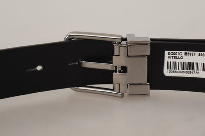 Dolce & Gabbana Schwarzer lässiger Kalbsleder-Logo-Metallschnallen-Gürtel